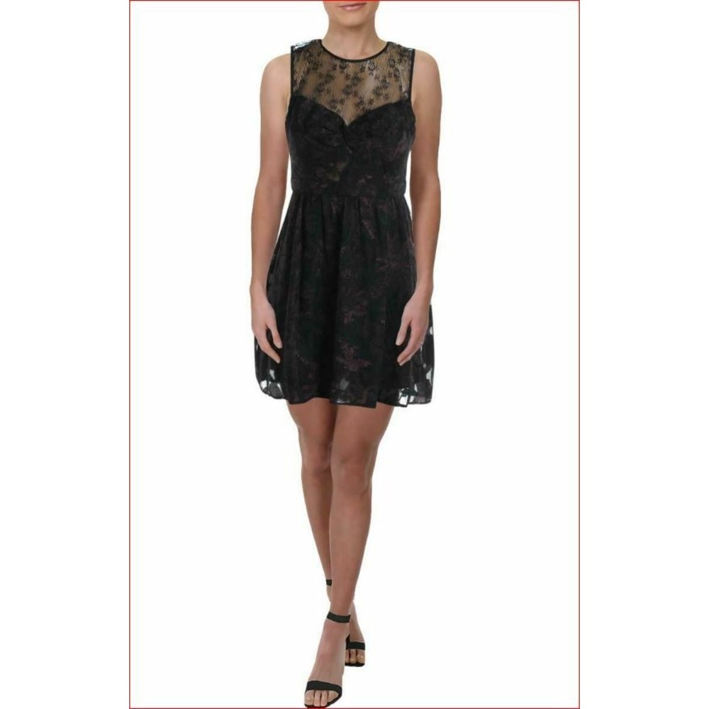 BCBGeneration Black Lace Floral Burnout Dress YOA69O22-003 Womens 6
